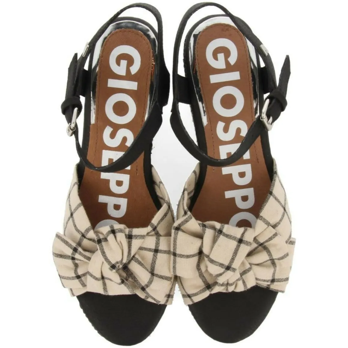 GIOSEPPO BLACK WEDGE SANDALS WITH LAYOUT DETAILS FOR WOMEN IVORA