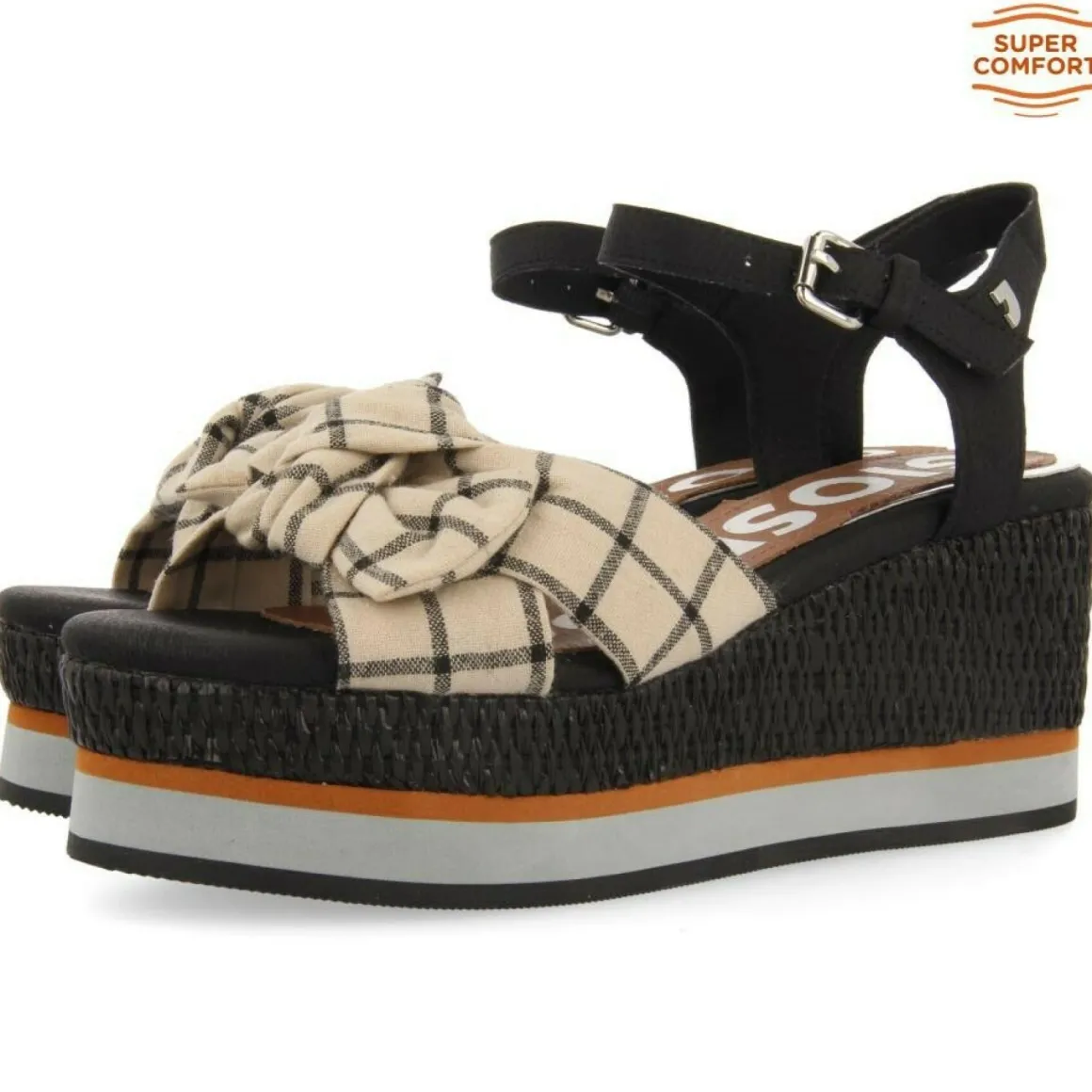 GIOSEPPO BLACK WEDGE SANDALS WITH LAYOUT DETAILS FOR WOMEN IVORA